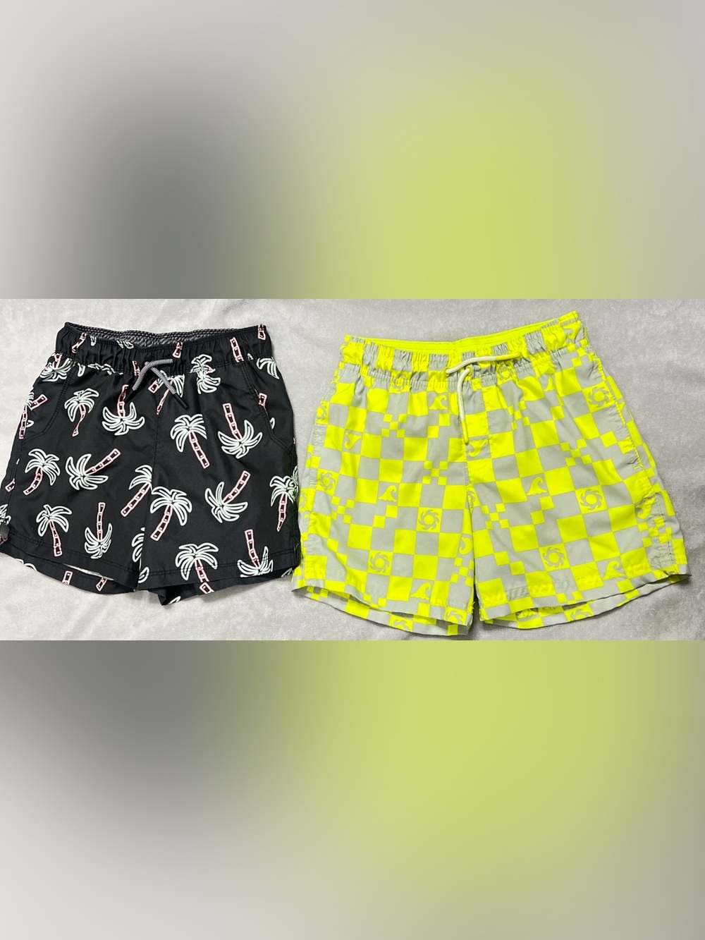 Cat & Jack Neon Yellow and black palm tree Mesh Lined Swim Shorts size M (8)
